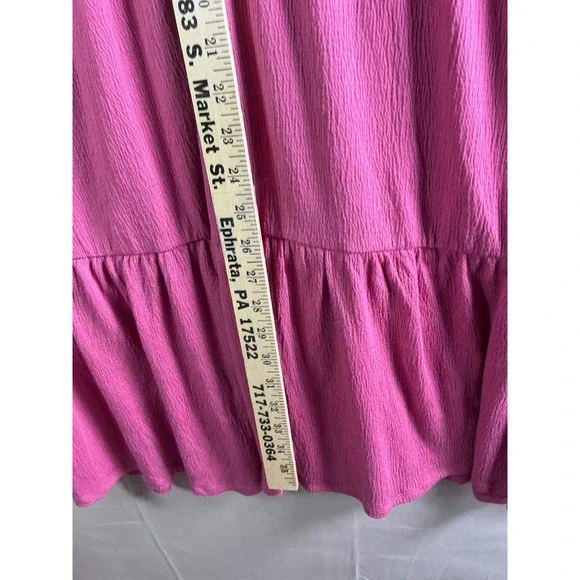 Knox Rose Pink Tiered Babydoll Dress V-Neck Short Sleeve Textured Crepe L - Picture 6 of 9
